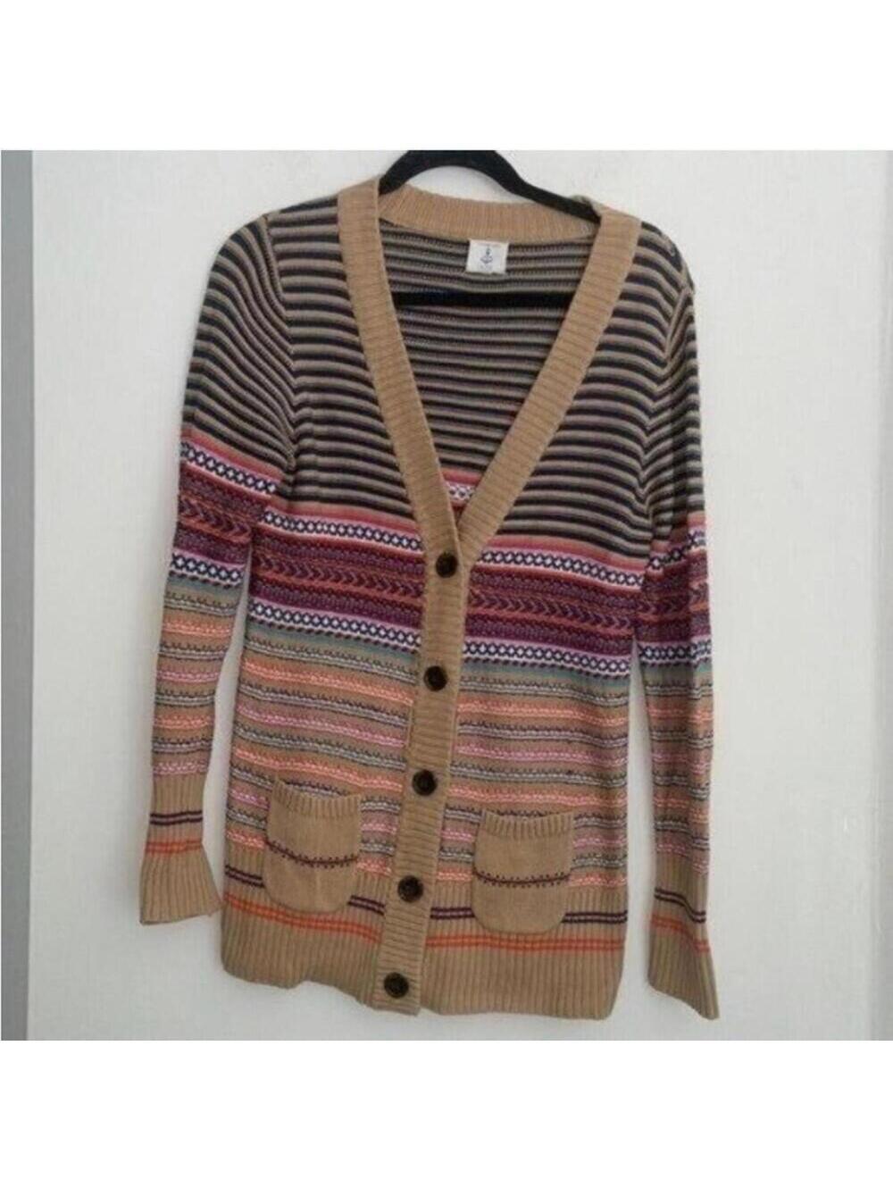 Land’s End kids multicolored Striped button down long sleeve sweater cardigan